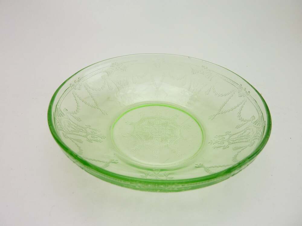 Vintage Green Glow Glass Bowl Candy Dish UV Reactive Decor